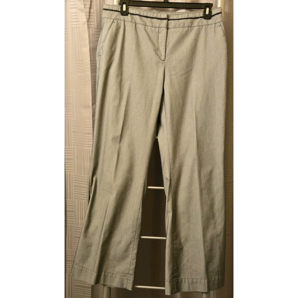 Womans Apostrophe Stretch Pants‎ 14 Black White Pin-Striped Stitching Wide Leg